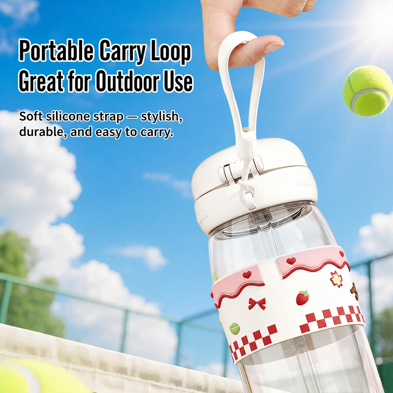 Cute Pop-Up Lid Water Bottle with Straw & Direct Drink, Portable Leak-Proof Cup for Travel & Office