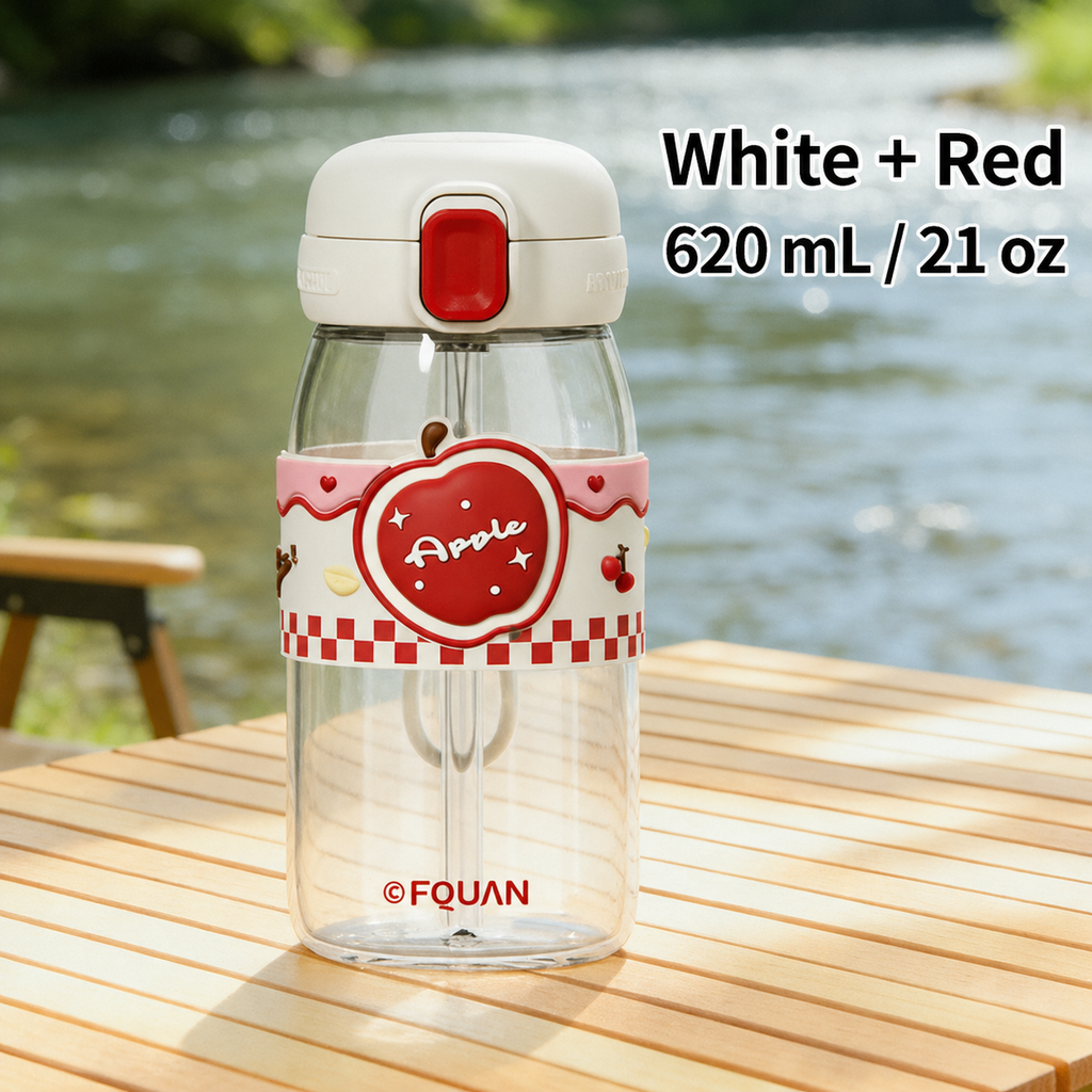 Cute Pop-Up Lid Water Bottle with Straw & Direct Drink, Portable Leak-Proof Cup for Travel & Office